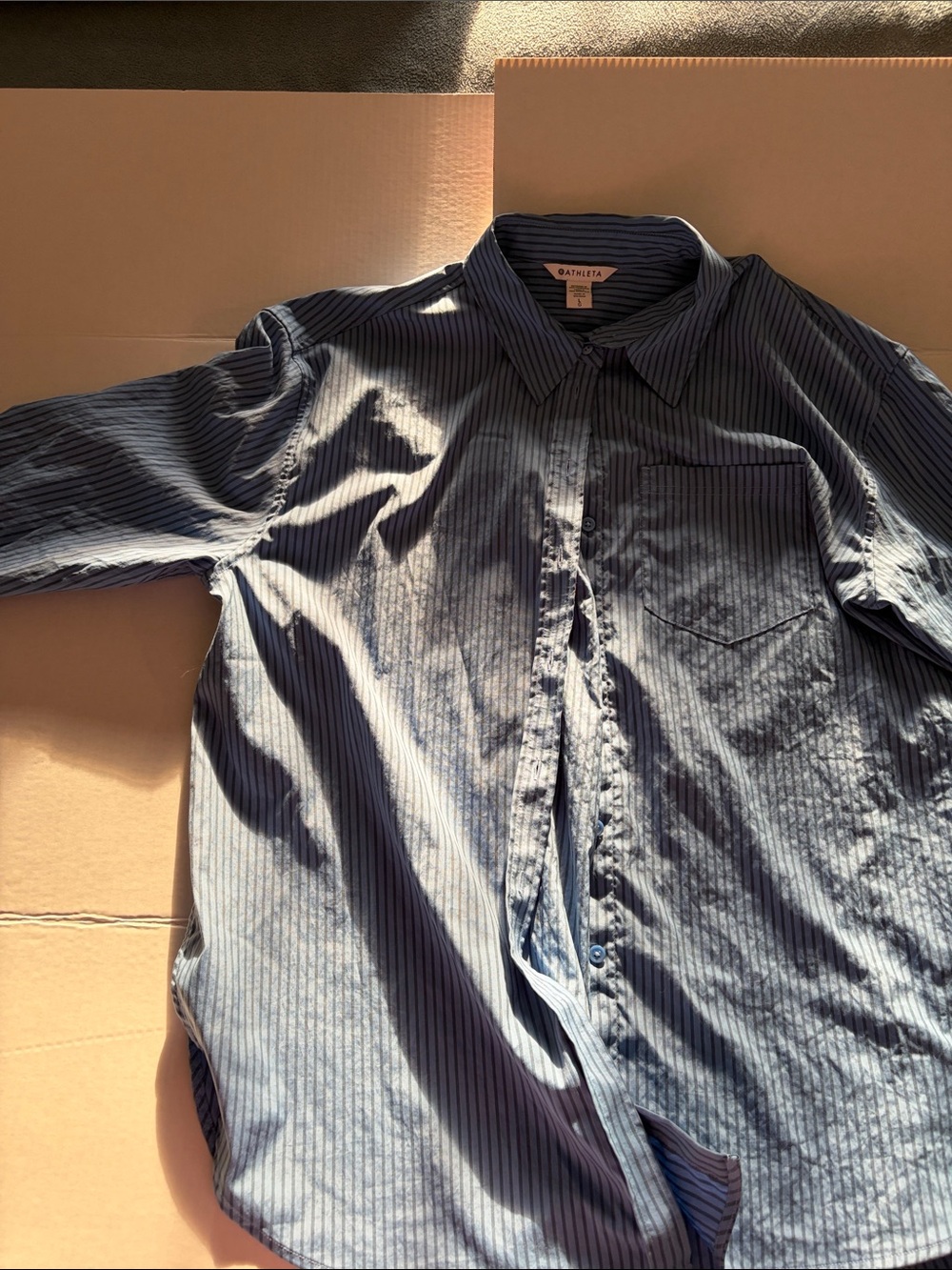 Athleta midday poplin oversized Blue Pinstripe Button-Up Shirt